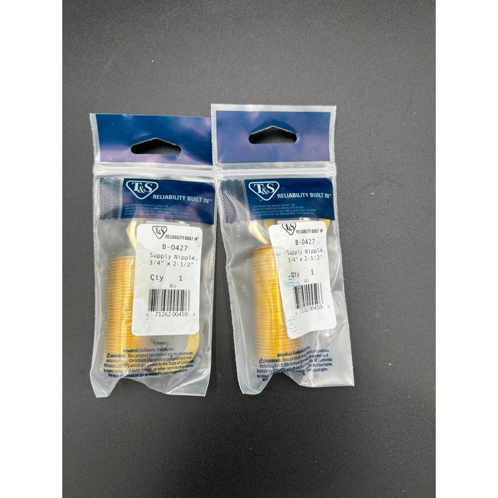 Lot of 2 T&S Brass B-0427 Supply Nipple 3/4" x 2-1/2" with Washer and Locknut